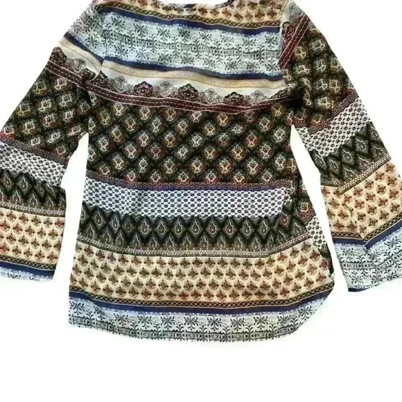 About a Girl Los Angeles Peasant Blouse Size S Boho Sheer Multi Colored Sleeves - Picture 8 of 13